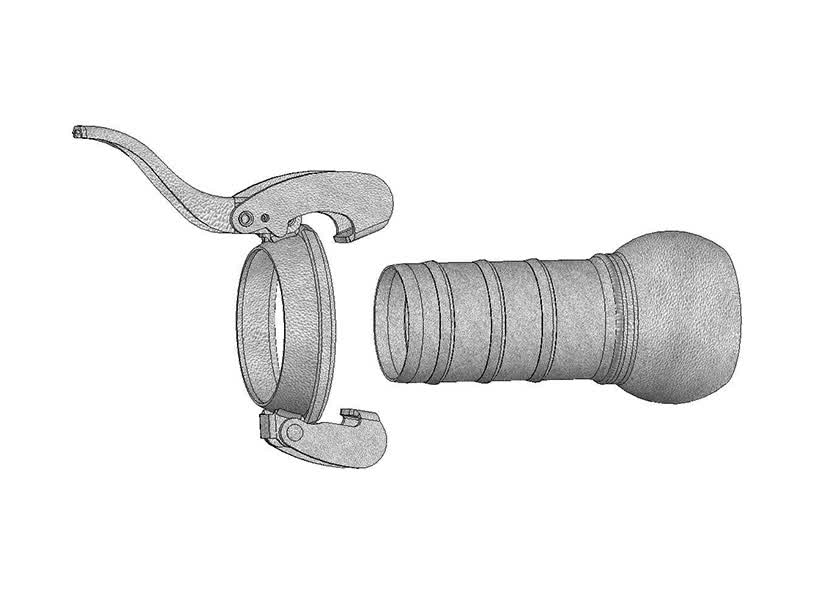 Galv Male Coupling 159mm x 150mm Hose Tail c/w Lever Ring
